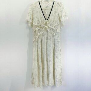 Maje Racky White Star Print Ruffle Midi Dress Size 40 Large NWT